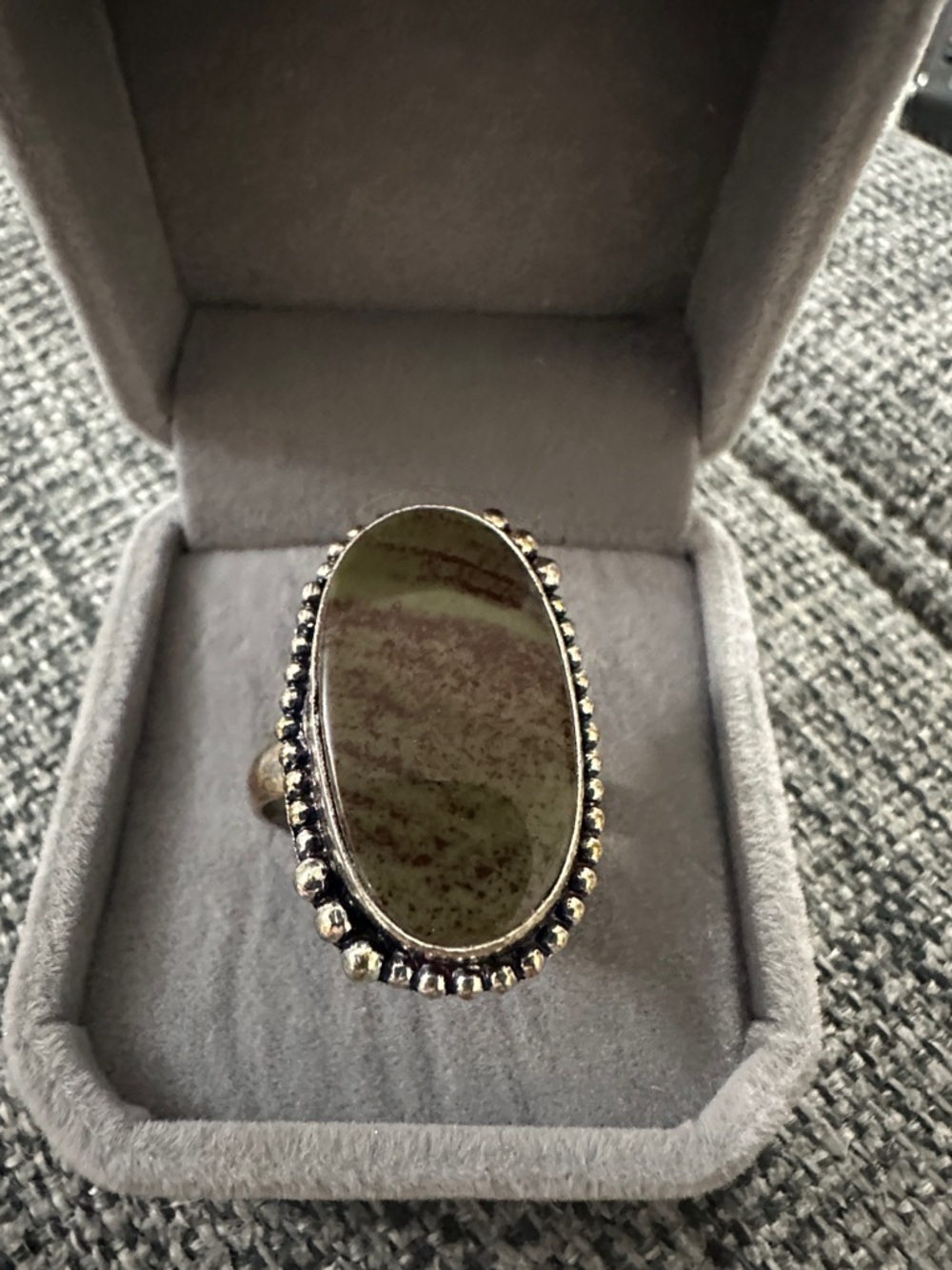 Green Jasper Oval Sterling Silver Statement Ring Size 11
